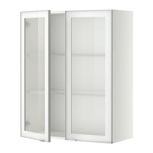 МЕТОД Навесной шкаф с полками/2 стекл дв - белый, Ютис матовое стекло/алюминий, 80x100 см МЕТОД Навесной шкаф с полками/2 стекл дв - белый, Ютис матовое стекло/алюминий, 80x100 см