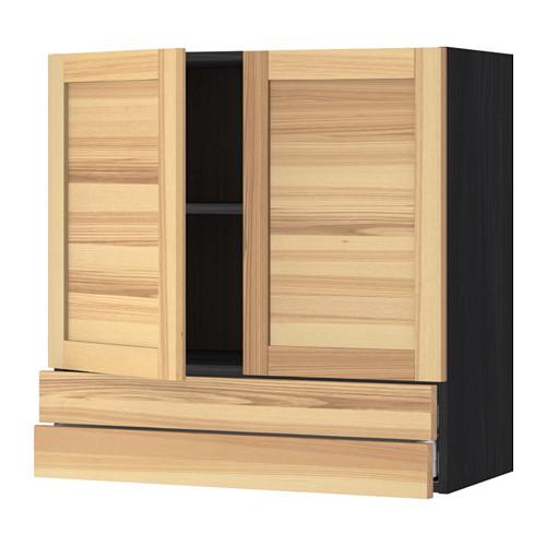 МЕТОД / МАКСИМЕРА Навесной шкаф/2дверцы/2ящика - под дерево черный, Торхэмн естественный ясень, 80x80 см