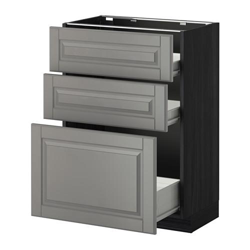 МЕТОД / ФОРВАРА Напольн шкаф 3фрнт пнл/2низк/1ср ящ - под дерево черный, Будбин серый, 60x37 см