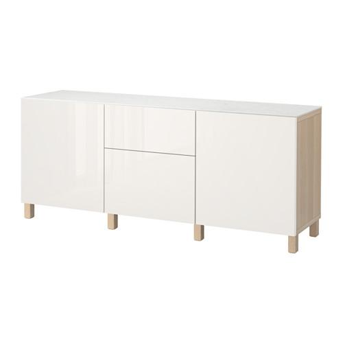 БЕСТО Комб для хран с дверц/ящ - под беленый дуб/Сельсвикен глянцевый/белый, направляющие ящика, плавно закр БЕСТО Комб для хран с дверц/ящ - под беленый дуб/Сельсвикен глянцевый/белый, направляющие ящика, плавно закр