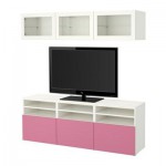 БЕСТО Шкаф для ТВ, комбин/стеклян дверцы - Лаппвикен розовый/Синдвик белый прозрачное стекло, направляющие ящика, плавно закр БЕСТО Шкаф для ТВ, комбин/стеклян дверцы - Лаппвикен розовый/Синдвик белый прозрачное стекло, направляющие ящика, плавно закр