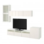 БЕСТО Шкаф для ТВ, комбин/стеклян дверцы - белый/Сельсвикен глянцевый/белый матовое стекло, направляющие ящика, плавно закр