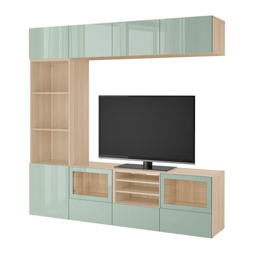 БЕСТО Шкаф для ТВ, комбин/стеклян дверцы - под беленый дуб Сельсвикен/глянцевый/серо-зеленый светлый прозрачное стекло, направляющие ящика,нажимные БЕСТО Шкаф для ТВ, комбин/стеклян дверцы - под беленый дуб Сельсвикен/глянцевый/серо-зеленый светлый прозрачное стекло, направляющие ящика,нажимные