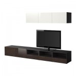 БЕСТО Шкаф для ТВ, комбинация - черно-коричневый глянцевый/белый/коричневый рисунок бамбука