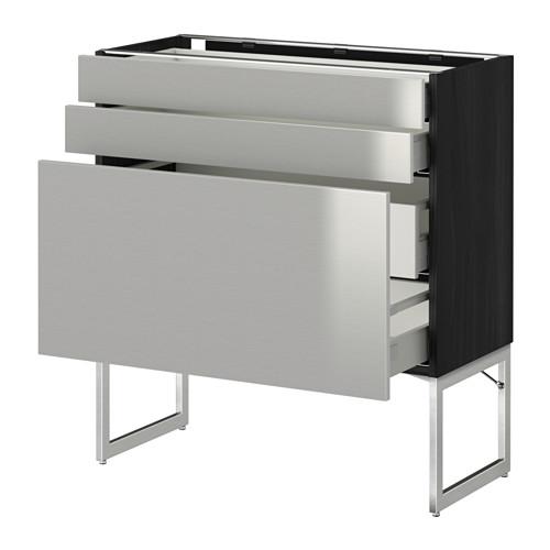 МЕТОД / МАКСИМЕРА Напольн шкаф 3фронт пнл/2низ/2ср ящ - под дерево черный, Гревста нержавеющ сталь, 80x37x60 см МЕТОД / МАКСИМЕРА Напольн шкаф 3фронт пнл/2низ/2ср ящ - под дерево черный, Гревста нержавеющ сталь, 80x37x60 см