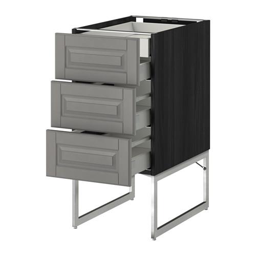 МЕТОД Напольн шкаф 3фронт пнл/2низ/2ср ящ - под дерево черный, Будбин серый, 40x60x60 см