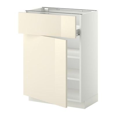 МЕТОД / ФОРВАРА Напольн шкаф с полкой/ящиком/дверью - белый, Рингульт глянцевый кремовый, 60x37 см МЕТОД / ФОРВАРА Напольн шкаф с полкой/ящиком/дверью - белый, Рингульт глянцевый кремовый, 60x37 см