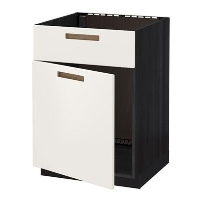 МЕТОД Напольный шкаф п-мойку с дв/фр пнл - Мэрста белый, под дерево черный МЕТОД Напольный шкаф п-мойку с дв/фр пнл - Мэрста белый, под дерево черный