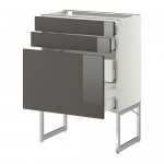 МЕТОД / МАКСИМЕРА Напольн шкаф 3фронт пнл/2низ/2ср ящ - 60x37x60 см, Рингульт глянцевый серый, белый