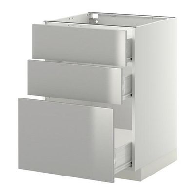 МЕТОД / ФОРВАРА Напольный шкаф с 3 ящиками - 60x60 см, Гревста нержавеющ сталь, белый МЕТОД / ФОРВАРА Напольный шкаф с 3 ящиками - 60x60 см, Гревста нержавеющ сталь, белый