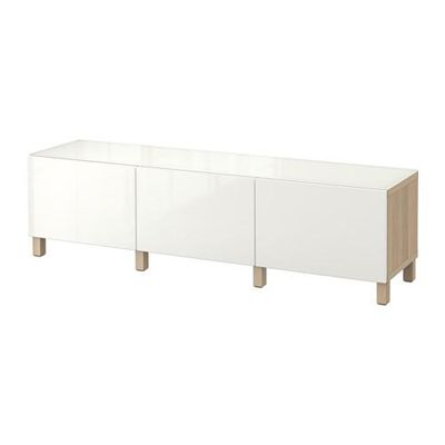 БЕСТО Комбинация для хранения с ящиками - направляющие ящика, плавно закр, под беленый дуб/Сельсвикен глянцевый/белый