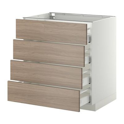 МЕТОД / МАКСИМЕРА Напольн шкаф 4 фронт панели/4 ящика - 80x60 см, Брокхульт под грецкий орех светло-серый, белый МЕТОД / МАКСИМЕРА Напольн шкаф 4 фронт панели/4 ящика - 80x60 см, Брокхульт под грецкий орех светло-серый, белый