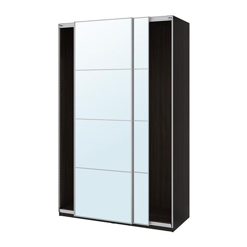 PAX гардероб с раздвижными дверьми черно-коричневый/Аули зеркальное стекло 150x66x236.4 cm