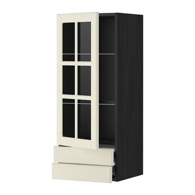 МЕТОД / ФОРВАРА Навесной шкаф/стекл дверца/2 ящика - 40x100 см, Будбин белый с оттенком, под дерево черный МЕТОД / ФОРВАРА Навесной шкаф/стекл дверца/2 ящика - 40x100 см, Будбин белый с оттенком, под дерево черный
