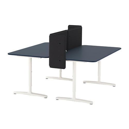 БЕКАНТ Стол с экраном - линолеум синий/белый