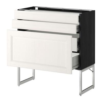 МЕТОД / ФОРВАРА Напольн шкаф 3фронт пнл/2низ/2ср ящ - 80x37x60 см, Лаксарби белый, под дерево черный