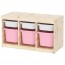 ТРУФАСТ Комбинация д/хранения+контейнерами - светлая беленая сосна белый/розовый