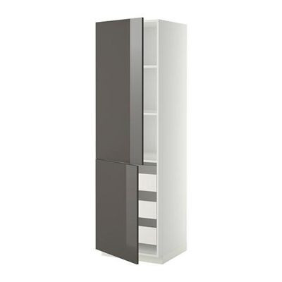 МЕТОД / ФОРВАРА Высокий шкаф+полки/3 ящика/2 дверцы - 60x60x200 см, Рингульт глянцевый серый, белый МЕТОД / ФОРВАРА Высокий шкаф+полки/3 ящика/2 дверцы - 60x60x200 см, Рингульт глянцевый серый, белый