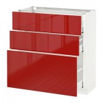 МЕТОД / МАКСИМЕРА Напольный шкаф с 3 ящиками - 80x37 см, Рингульт глянцевый красный, белый МЕТОД / МАКСИМЕРА Напольный шкаф с 3 ящиками - 80x37 см, Рингульт глянцевый красный, белый
