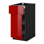 МЕТОД / ФОРВАРА Напольн шкаф с пров корз/ящ/дверью - 40x60 см, Рингульт глянцевый красный, под дерево черный