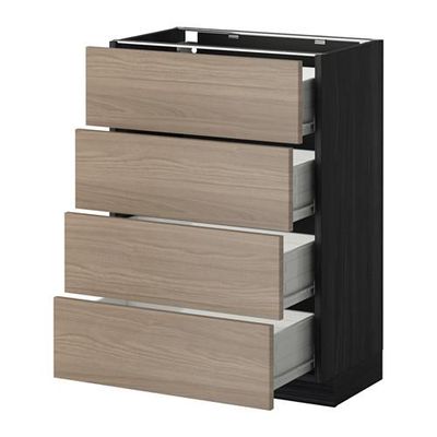 МЕТОД / ФОРВАРА Напольн шкаф 4 фронт панели/4 ящика - 60x37 см, Брокхульт под грецкий орех светло-серый, под дерево черный МЕТОД / ФОРВАРА Напольн шкаф 4 фронт панели/4 ящика - 60x37 см, Брокхульт под грецкий орех светло-серый, под дерево черный