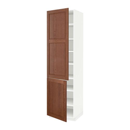 МЕТОД Высокий шкаф с полками/2 дверцы - белый, Филипстад коричневый, 60x60x220 см