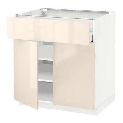 МЕТОД / МАКСИМЕРА Напольный шкаф+ящик/2дверцы - 80x60 см, Рингульт глянцевый кремовый, белый МЕТОД / МАКСИМЕРА Напольный шкаф+ящик/2дверцы - 80x60 см, Рингульт глянцевый кремовый, белый