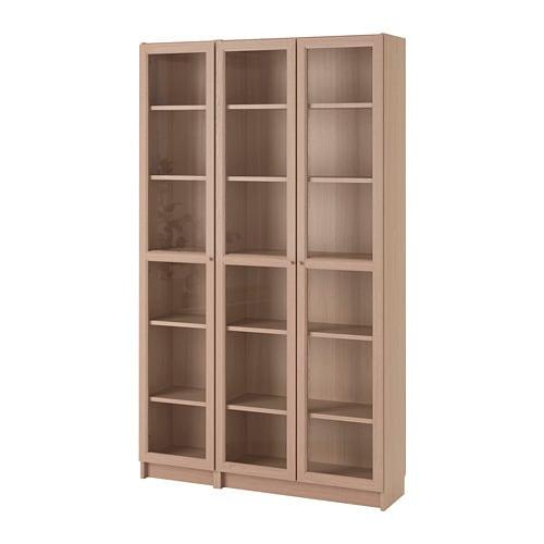 БИЛЛИ / ОКСБЕРГ Шкаф книжный со стеклянными дверьми - дубовый шпон, беленый БИЛЛИ / ОКСБЕРГ Шкаф книжный со стеклянными дверьми - дубовый шпон, беленый