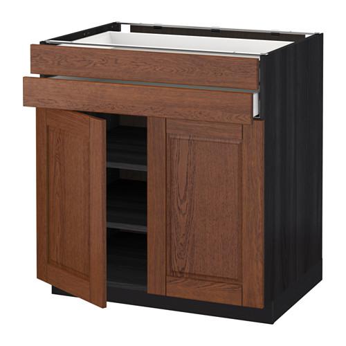 МЕТОД / МАКСИМЕРА Напольный шкаф/2дверцы/2ящика - под дерево черный, Филипстад коричневый, 80x60 см