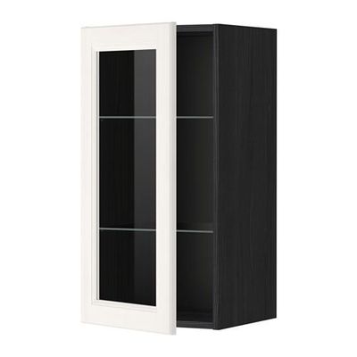 МЕТОД Навесной шкаф с полками/стекл дв - 40x80 см, Лаксарби белый, под дерево черный