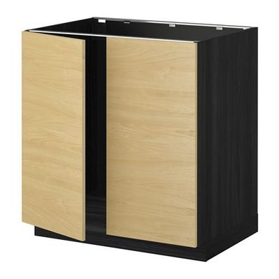 МЕТОД Напольн шкаф д раковины+2 двери - Тингсрид под березу, под дерево черный МЕТОД Напольн шкаф д раковины+2 двери - Тингсрид под березу, под дерево черный