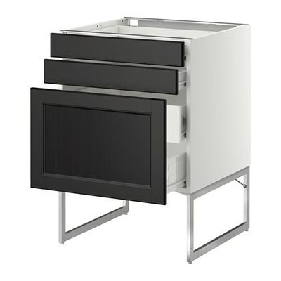 МЕТОД / ФОРВАРА Напольн шкаф 3фронт пнл/2низ/2ср ящ - 60x60x60 см, Лаксарби черно-коричневый, белый МЕТОД / ФОРВАРА Напольн шкаф 3фронт пнл/2низ/2ср ящ - 60x60x60 см, Лаксарби черно-коричневый, белый