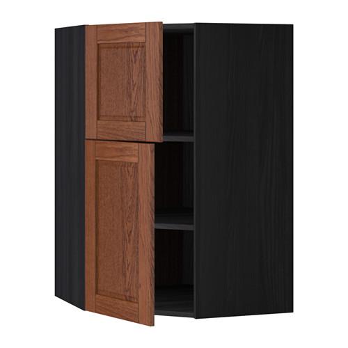 МЕТОД Угловой навесной шкаф+полки/2дверцы - под дерево черный, Филипстад коричневый
