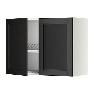 МЕТОД Навесной шкаф с посуд суш/2 дврц - 80x60 см, Лаксарби черно-коричневый, белый