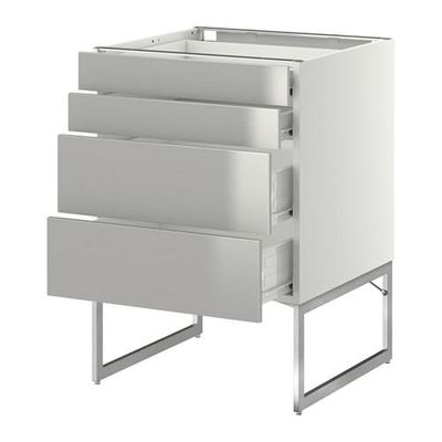 МЕТОД / ФОРВАРА Нплн шк 4 фронт/2 низк/2средн ящ - 60x60x60 см, Гревста нержавеющ сталь, белый МЕТОД / ФОРВАРА Нплн шк 4 фронт/2 низк/2средн ящ - 60x60x60 см, Гревста нержавеющ сталь, белый