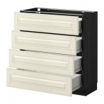 МЕТОД / ФОРВАРА Напольн шкаф 4 фронт панели/4 ящика - 80x37 см, Будбин белый с оттенком, под дерево черный