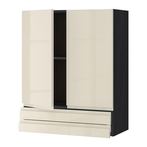 МЕТОД / МАКСИМЕРА Навесной шкаф/2дверцы/2ящика - под дерево черный, Воксторп глянцевый светло-бежевый, 80x100 см МЕТОД / МАКСИМЕРА Навесной шкаф/2дверцы/2ящика - под дерево черный, Воксторп глянцевый светло-бежевый, 80x100 см