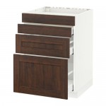 МЕТОД / МАКСИМЕРА Нап шкаф д/духовки/4фасада/3ящика - белый, Эдсерум под дерево коричневый, 60x60 см МЕТОД / МАКСИМЕРА Нап шкаф д/духовки/4фасада/3ящика - белый, Эдсерум под дерево коричневый, 60x60 см