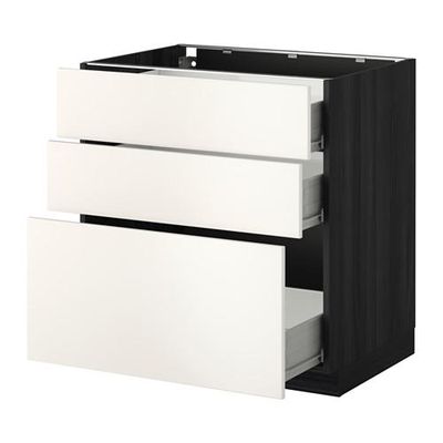 МЕТОД / ФОРВАРА Напольный шкаф с 3 ящиками - 80x60 см, Веддинге белый, под дерево черный МЕТОД / ФОРВАРА Напольный шкаф с 3 ящиками - 80x60 см, Веддинге белый, под дерево черный