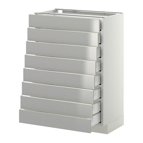 МЕТОД / МАКСИМЕРА Наполн шкаф 8 фронт/8 низк ящиков - белый, Гревста нержавеющ сталь, 60x37 см