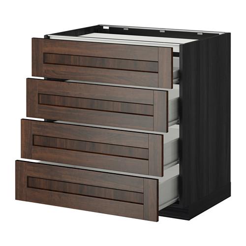 МЕТОД / ФОРВАРА Напольн шкаф/4фронт пнл/4ящика - под дерево черный, Эдсерум под дерево коричневый, 80x60 см