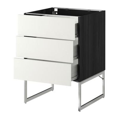 МЕТОД / ФОРВАРА Нплн шк 3 фрнт/3 средн ящика - 60x60x60 см, Хэггеби белый, под дерево черный