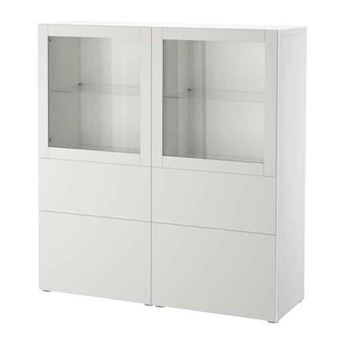 БЕСТО Комбинация д/хранения+стекл дверц - белый/Лаппвикен светло-серый прозрачное стекло, направляющие ящика,нажимные