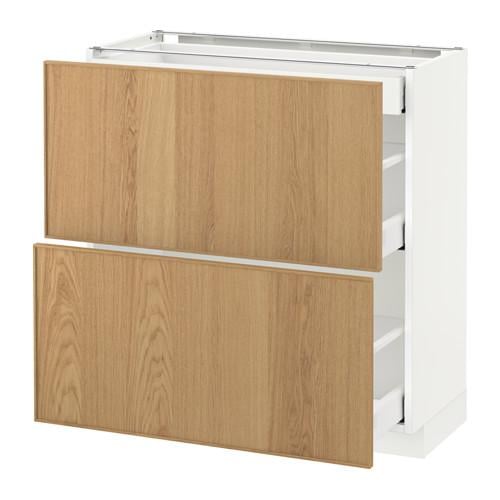 МЕТОД / МАКСИМЕРА Напольный шкаф/2фасада/3ящика - белый, Экестад дуб, 80x37 см