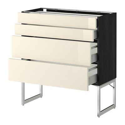 МЕТОД / МАКСИМЕРА Нплн шк 4 фронт/2 низк/2средн ящ - 80x37x60 см, Рингульт глянцевый кремовый, под дерево черный