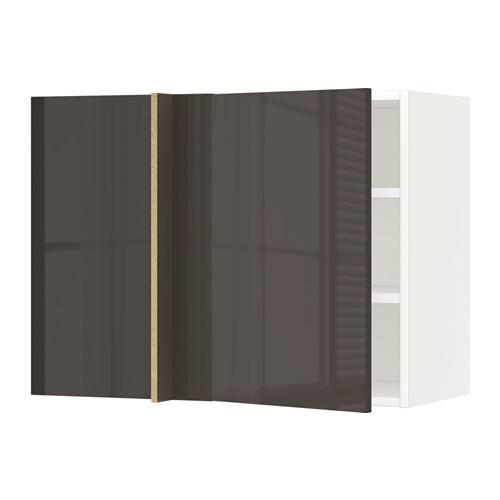 МЕТОД Угловой навесной шкаф с полками - белый, Рингульт глянцевый серый, 88x37x60 см