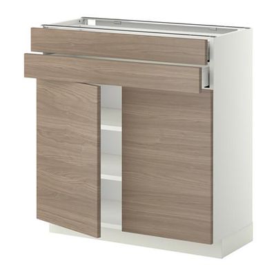 МЕТОД / МАКСИМЕРА Напольный шкаф/2дверцы/2ящика - 80x37 см, Брокхульт под грецкий орех светло-серый, белый МЕТОД / МАКСИМЕРА Напольный шкаф/2дверцы/2ящика - 80x37 см, Брокхульт под грецкий орех светло-серый, белый