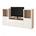 БЕСТО Шкаф для ТВ, комбин/стеклян дверцы - под беленый дуб/Сельсвикен глянцевый/белый прозрачное стекло, направляющие ящика,нажимные БЕСТО Шкаф для ТВ, комбин/стеклян дверцы - под беленый дуб/Сельсвикен глянцевый/белый прозрачное стекло, направляющие ящика,нажимные