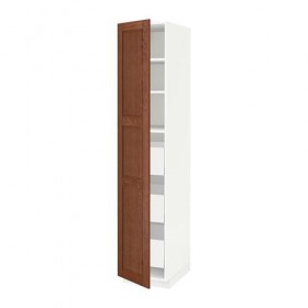 МЕТОД / МАКСИМЕРА Высокий шкаф с ящиками - белый, Филипстад коричневый, 40x60x200 см