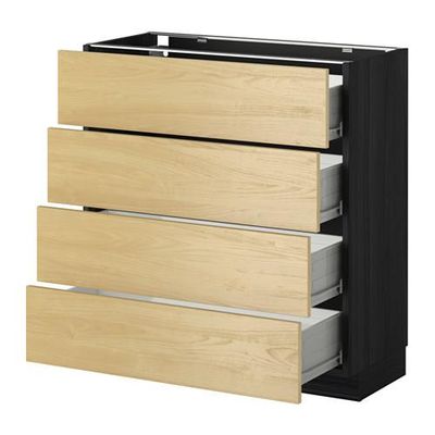 МЕТОД / ФОРВАРА Напольн шкаф 4 фронт панели/4 ящика - 80x37 см, Тингсрид под березу, под дерево черный